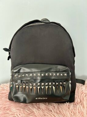 Authentic Givenchy Black Backpack with Silver Spike Studs